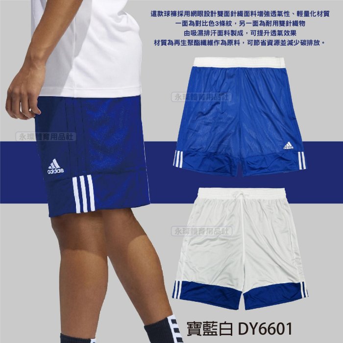 Adidas 雙面穿 運動短褲 休閒短褲 男女 寶藍白 雙面球褲 團體球褲 籃球褲 籃球 球褲 DY6601