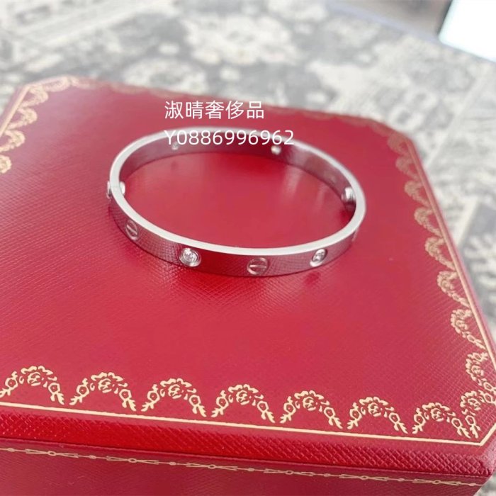 流當奢品 Cartier 卡地亞 LOVE手鐲 18k白色黃金寬版4鑽手環 B6035817 現貨