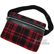 【茱麗葉精品】全新精品 YSL 專櫃商品 634717 City belt bag 格紋毛呢胸口包/腰包.紅黑 現貨