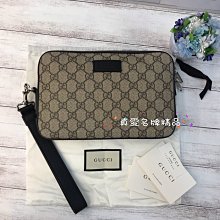 《真愛名牌精品》GUCCI 495455 PVC 咖啡色 手拿包 (把手可拆)**全新品**