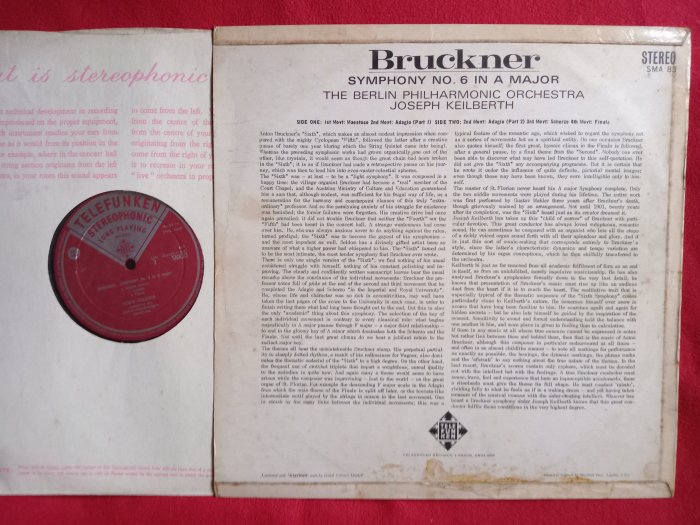 古典LP/Telefunken SMA 83/布魯克納第6號交響曲/Keilberth/紅底銀字grooved首版NM-