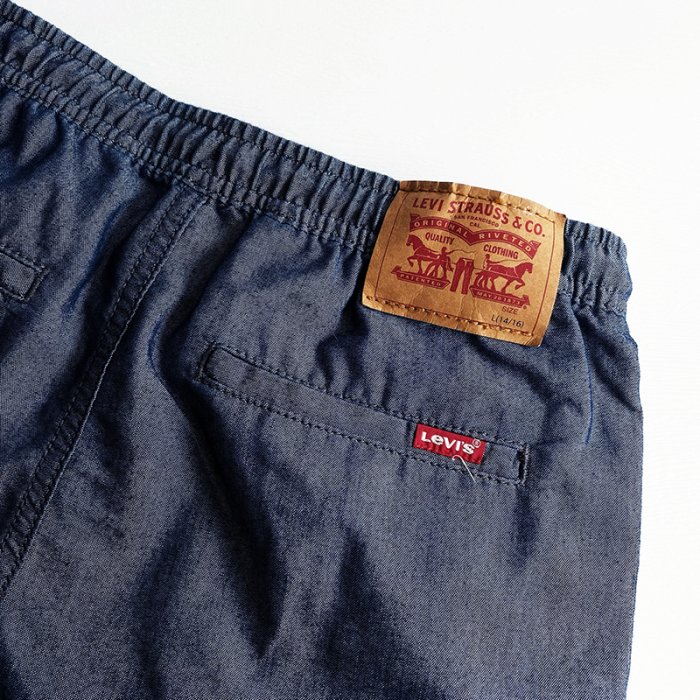 美國百分百【全新真品】Levi's 短褲 軟牛仔 男款 青年版 綁繩 休閒褲 LOGO 藍灰 CM36