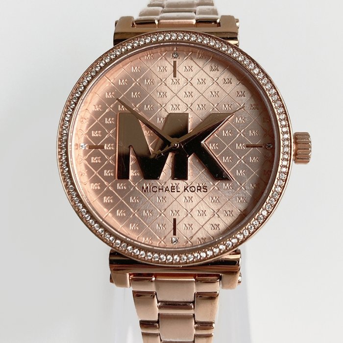 美國百分百【Michael Kors】手錶 MK4335 女錶 MK 鍊帶腕錶 大logo 水鑽 玫瑰金 BF61