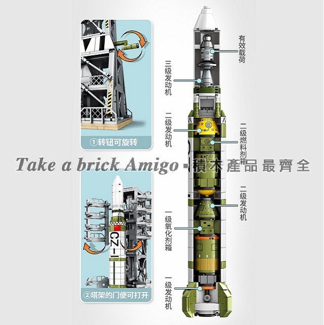 阿米格Amigo│森寶203306 東方紅一號 人造衛星 發射台 太空系列 科技系列 moc 積木 非樂高但相容 S牌