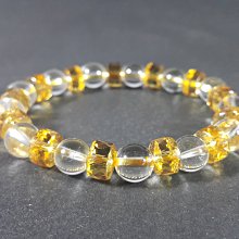 [銀九藝] 寬~8mm 黃水晶+白水晶 開運能量 手鍊 手珠 (13~10)