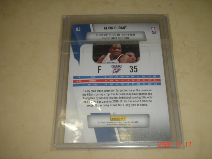 美國職籃 NBA Thunder Kevin Durant 2010-2011 Panini Prestige 球員卡