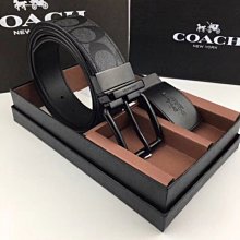 NaNa代購 COACH 64839 男士商務 真皮皮帶 腰帶 經典平滑針扣可旋轉 附購證 買即送禮