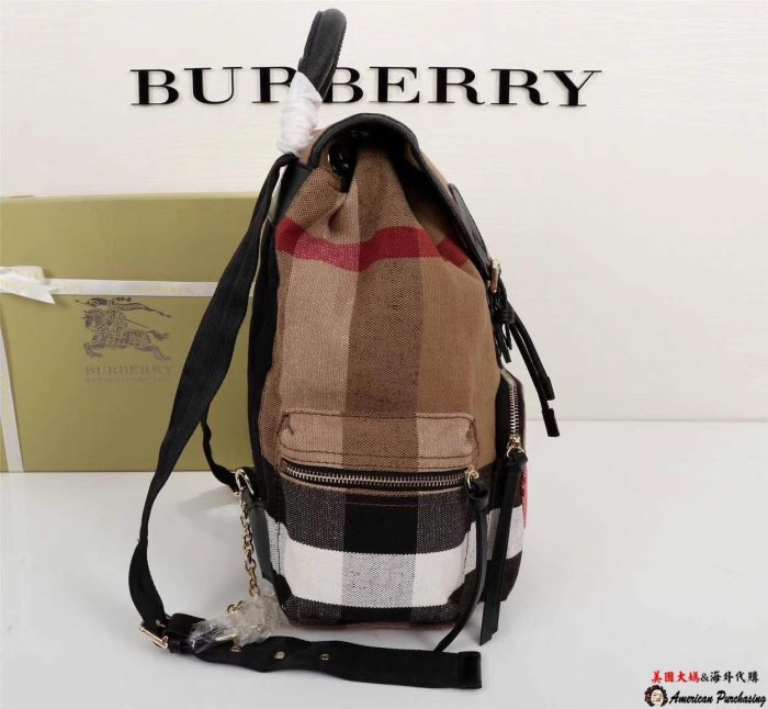 潮牌 Burberry 巴寶莉 The Rucksack 經典格紋 典雅黃麻 軍旅後背包 時尚雙肩包 美國outlet