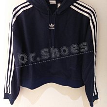 【Dr.Shoes 】Adidas Cropped Hoodie 女裝 深藍 白線條 短版 連帽T恤 DH3099