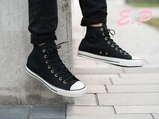 【E.P】Converse Chuck Taylor All Star 黑白 金鞋帶環 質感 基本款 男女153808c