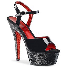 Shoes InStyle《六吋》美國品牌 PLEASER 原廠正品漆皮金蔥紅鞋底厚底高跟涼鞋 出清『黑紅色』