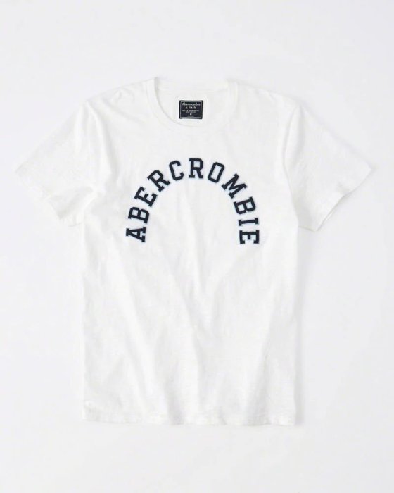 Maple麋鹿小舖 Abercrombie&Fitch ＊ AF 白色電繡字母短T ＊ ( 現貨L號 )