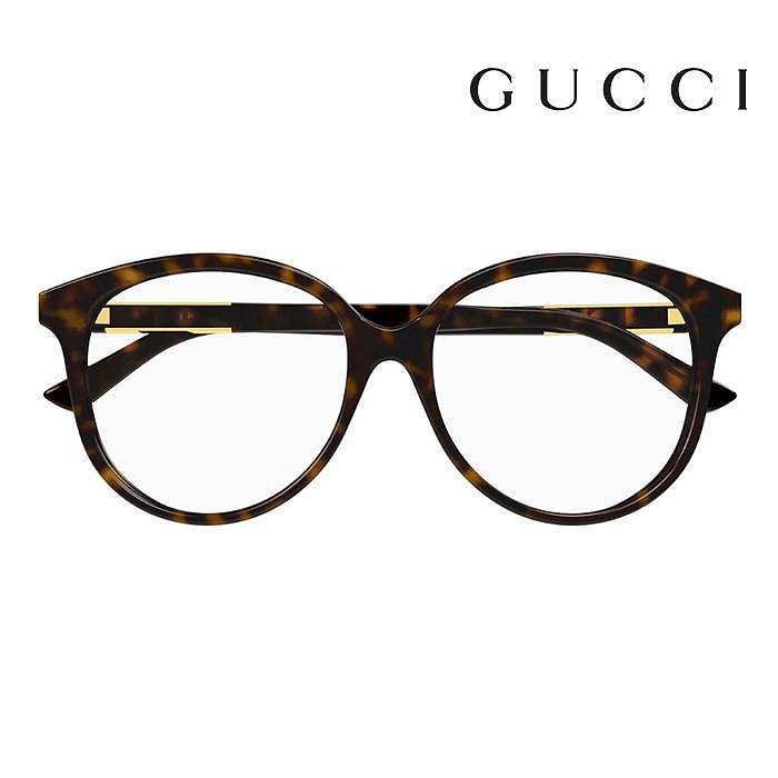 【Gucci】古馳 光學鏡框 GG1194OA 002 55mm 大鏡面 橢圓鏡框 膠框眼鏡 LOGO鏡腳 琥珀色/金