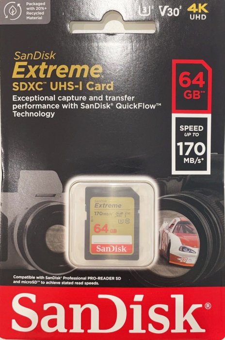 SanDisk 64GB 64G SDXC【170MB】Extreme SD V30 4K C10 U3 相機記憶卡