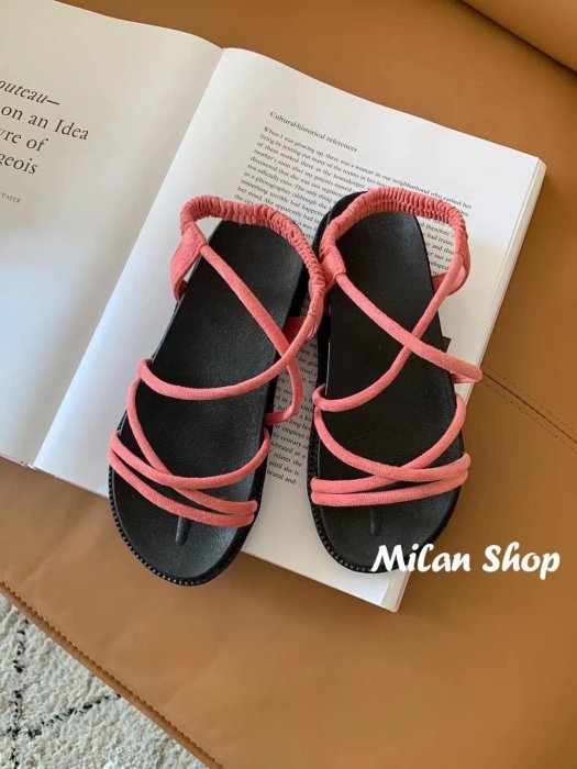 ☆Milan Shop☆網路最低價 正韓Korea許願款 軟Q厚底交叉真皮麂皮編織涼鞋 6色$820(免運)