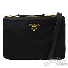 【茱麗葉精品】全新精品 PRADA 1BH046 浮雕LOGO尼龍帆布雙層雙拉鍊斜背包.黑色 預購無現貨