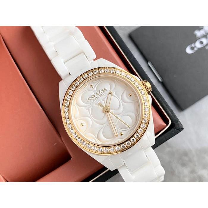 ✨美國代購✨熱賣款COACH 手錶 白色百搭款女錶 陶瓷錶帶 鑲鉆錶盤 C字母錶面石英錶 腕錶 手錶 需預購
