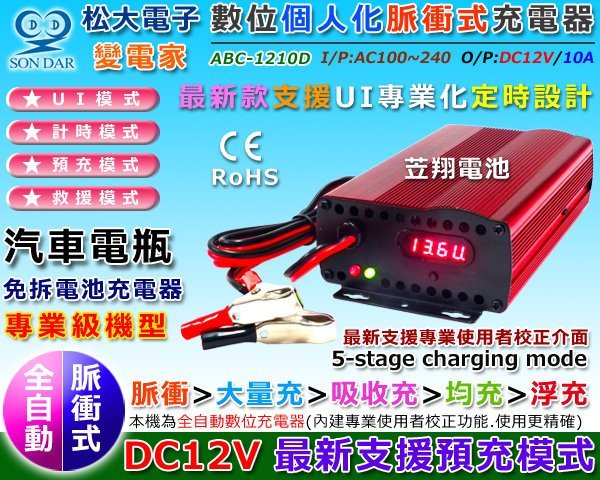 ☼ 台中苙翔電池 ►變電家汽車電池充電器ABC-1210D可充 60038 60044 60011 H3 DIN100