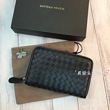 《真愛名牌精品》Bottega Veneta (BV)  464850   黑色編織 ㄇ拉中夾 *全新*代購*