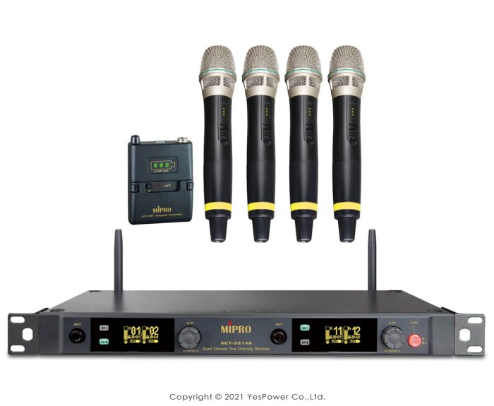 【含稅/來電優惠價】ACT-5814A MIPRO ISM 5 GHz 1U四頻道數位接收機/無線麥克風 附4組無線麥