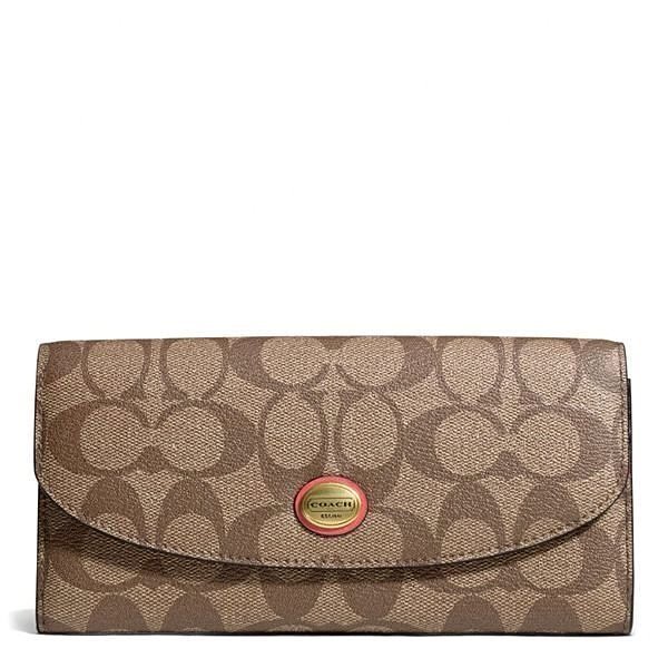 Coco小舖 COACH 49154 PEYTON SIGNATURE SLIM ENVELOPE WITH POUCH