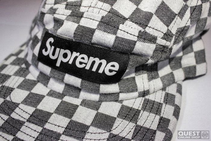 QUEST】SUPREME CHECKER BOARD CAMP CAP 2018 18SS 棋盤格五分割帽