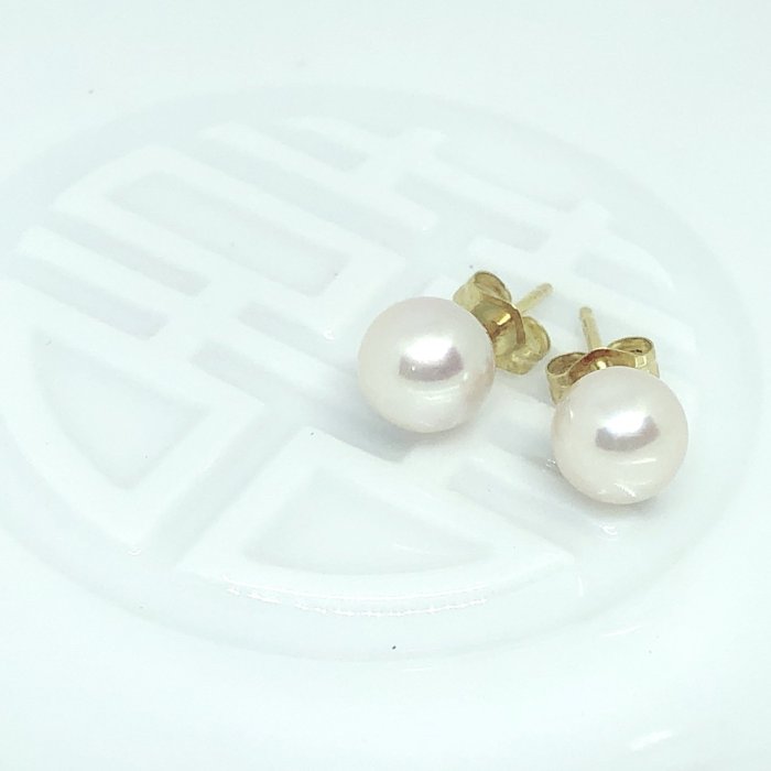 艾麗珠寶-點點Akoyaq日本養珠耳環（14K、黃K金 ）