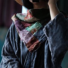燕燕~秋冬新款 文藝拼色花布方巾圍巾頭巾   ab210001