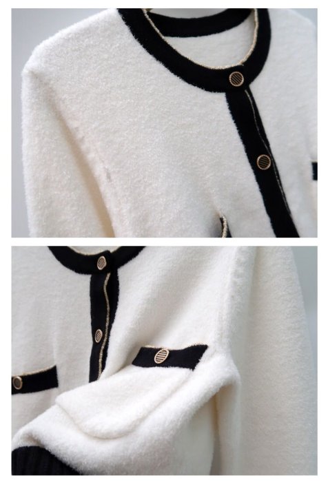 現貨💗正韓東大門 質感金屬釦 小香風經典併色顯瘦針織外套