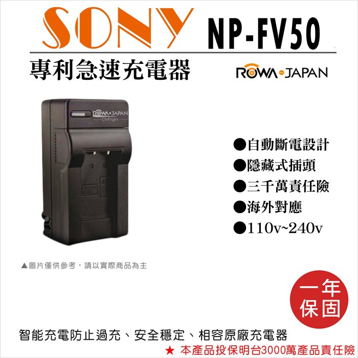 全新現貨@樂華 Sony NP-FV50 專利快速充電器 壁充式座充 1年保固 索尼副廠自動斷電 CX170 CX350