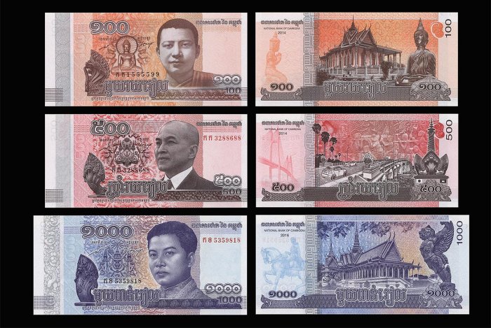 柬埔寨100~1000瑞爾紙鈔，一套３枚。－UNC－－－－(CAMBODIA)