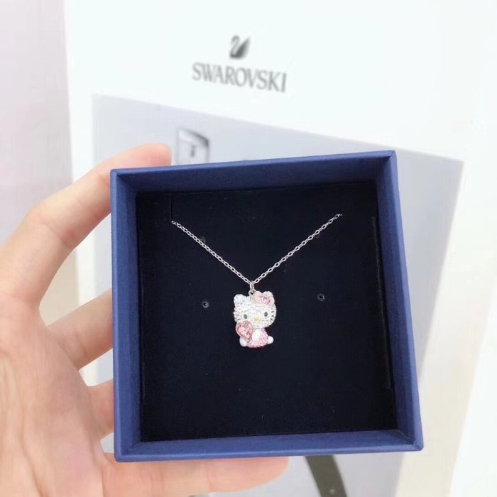 正品Swarovski 施華洛世奇 HELLO KITTY  可愛 粉色 鎖骨鏈 項鍊 吊飾 水晶 飾品 禮物 凱蒂貓