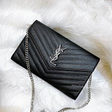 二手旗艦 YSL 黑色 WOC 山形紋 復古銀LOGO 釦式 鍊包 斜背包 (中友店)