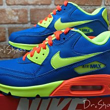 【Dr.Shoes 】Nike Air MAX 90 GS 藍螢光綠橘 女鞋大童 氣墊慢跑鞋 307793-410