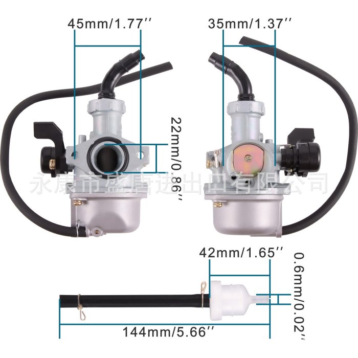 廠家直出GOOFIT PZ22化油器適配4沖程0cc- 125cc越野自行車卡丁車ATV