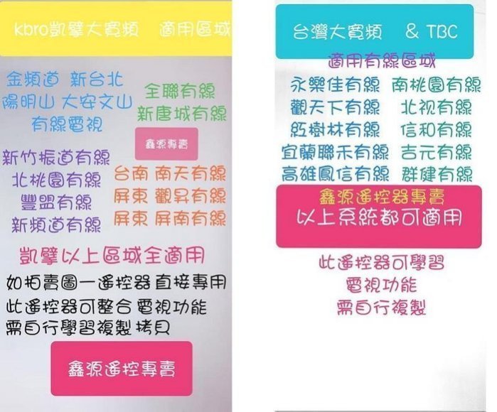 台灣大寬頻遙控器 永樂佳 觀天下 紅樹林 宜蘭聯禾 高雄市鳳信有線電視 第四台數位機上盒專用遙控器