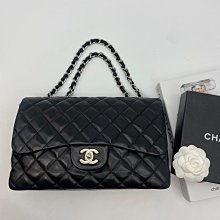 【哈極品】美品《CHANEL 香奈兒 黑色 羊皮 菱格紋 銀扣 JUMBO CF 二用包/斜背包/肩背包》