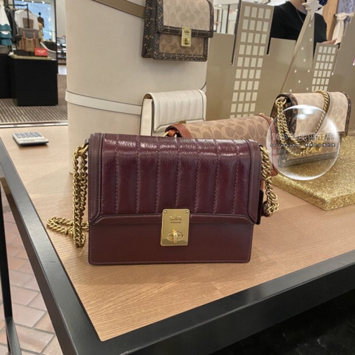 COACH 斜背包 HUTTON 89066 全新正品 蔓越梅紅色 皮革條紋 大款 鏈條包 NIKI 流浪包