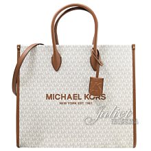 【茱麗葉精品】全新精品 MICHAEL KORS 專櫃商品 MIRELLA 經典印花拼皮兩用大托特包.白/咖 現貨