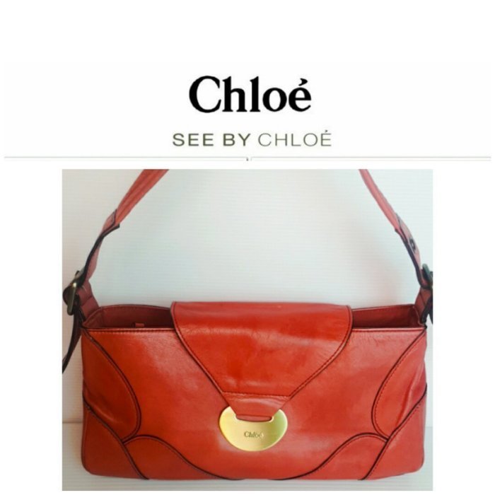 真品近新 法國 CHLOE 蔻依 單肩 二用包 肩背包 側背包 紅 真皮手提包 非 鎖頭包$688  一元起標 非鎖頭包