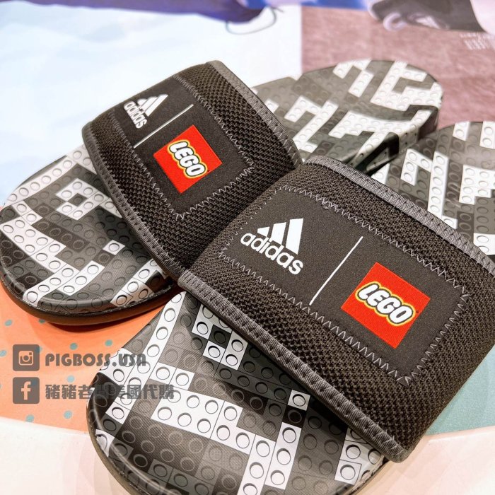 【豬豬老闆】ADIDAS LEGO X ADILETTE COMFORT 黑灰 樂高 積木感 拖鞋 男鞋 GW0822