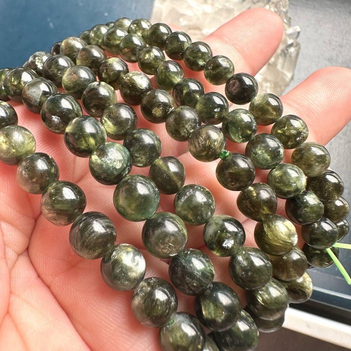 僅此一波- 橄欖綠 綠祖母晶 黃金雲母【6/7mm+】(單圈)圓珠ღ手珠手鍊DIY串珠隔珠項鍊• 點點水晶