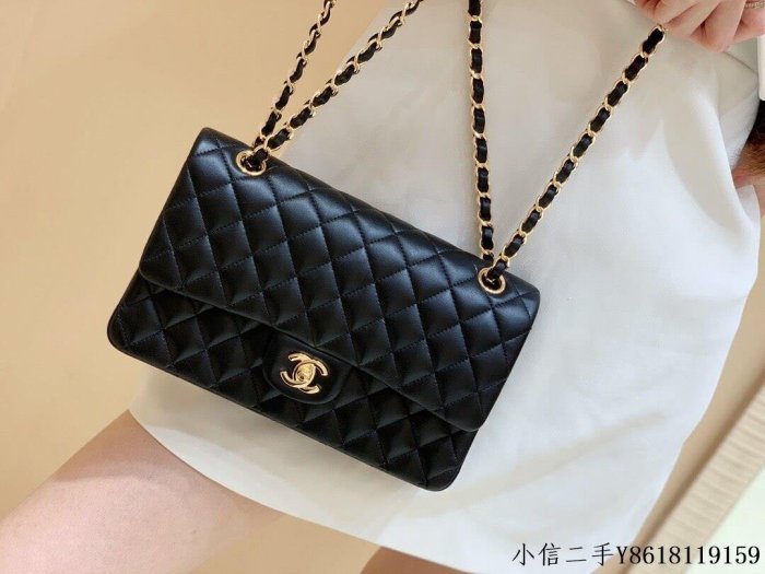 二手 Chanel香奈兒 CF25 Classic flap bag A01112黑色羊皮金扣