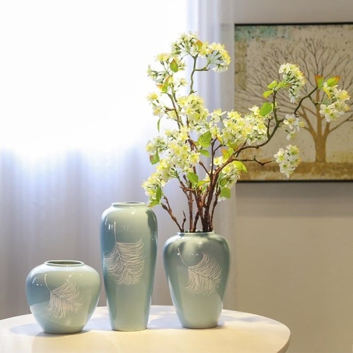 景德鎮陶瓷手工繪畫臺面花瓶會所樣板間新中式裝飾花插~特價