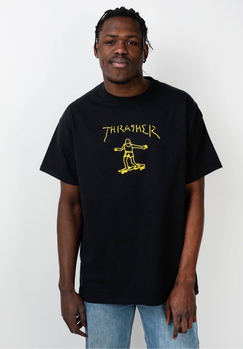 【 K.F.M 】THRASHER GONZ T-Shirt 美國圓筒Tee 滑板人 黑黃配色 短袖 黑色