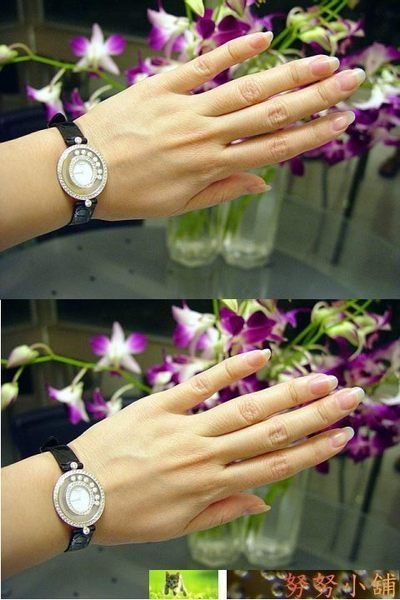 努努小舖真品Chopard蕭邦18k(白金)Happy Diamonds原鑲雙鑽圈鑽錶!附蕭邦原廠保證書, 原廠錶盒!