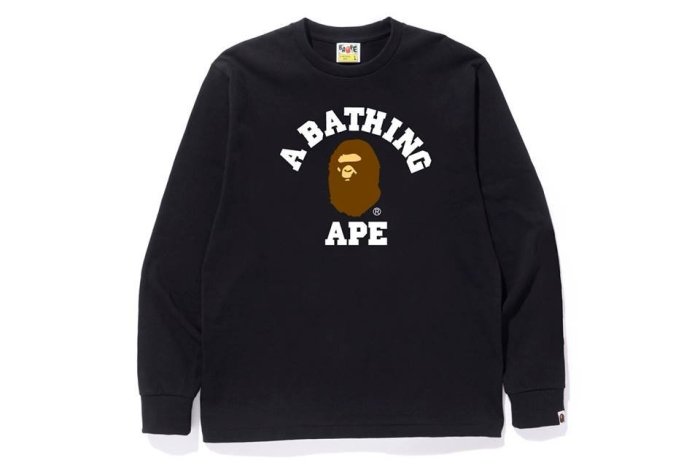 ☆LimeLight☆ A Bathing APE BAPE College L/S TEE 薄長袖猿人頭黑