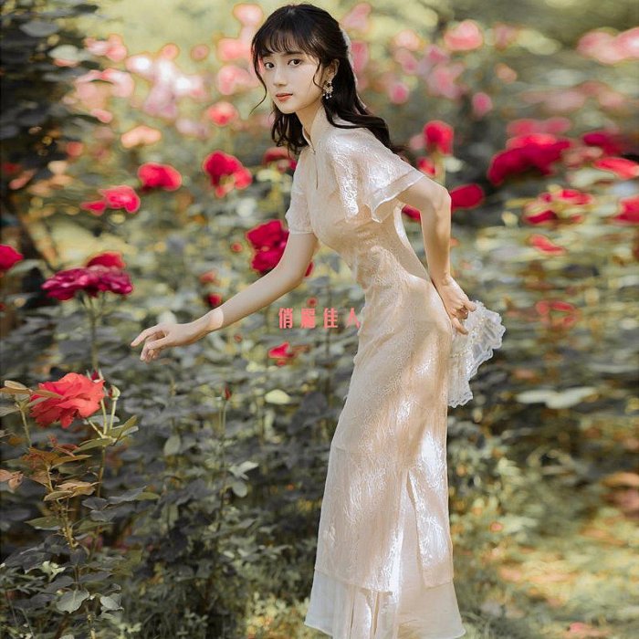 中國風 民國風女裝 法式 小個子 長款 復古 氣質 旗袍 改良 日常 年輕款 改良版 洋裝 少女 2024新款