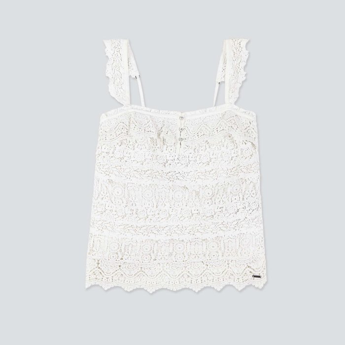 【Abercrombie&Fitch】【A&F】【零碼M】AF女款全蕾絲吊帶背心白 F04120517-01