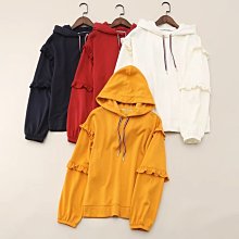 ＝86號店=預購美國Tommy Hilfiger 原價69.5 觸感超軟親膚水洗面料 荷葉邊袖 寛鬆版 女連帽長袖T恤